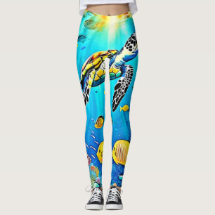 Leggings Œuvre d'art vibrante de tortue marine récifale