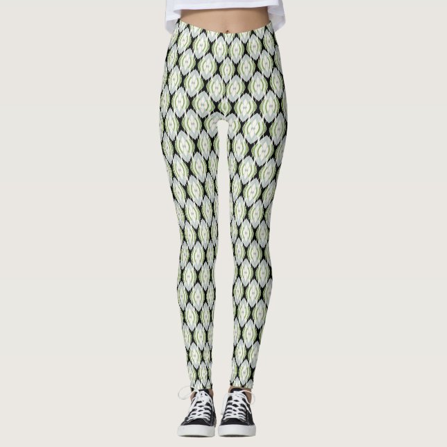 Leggings Ogees verts sur fond noir (Devant)