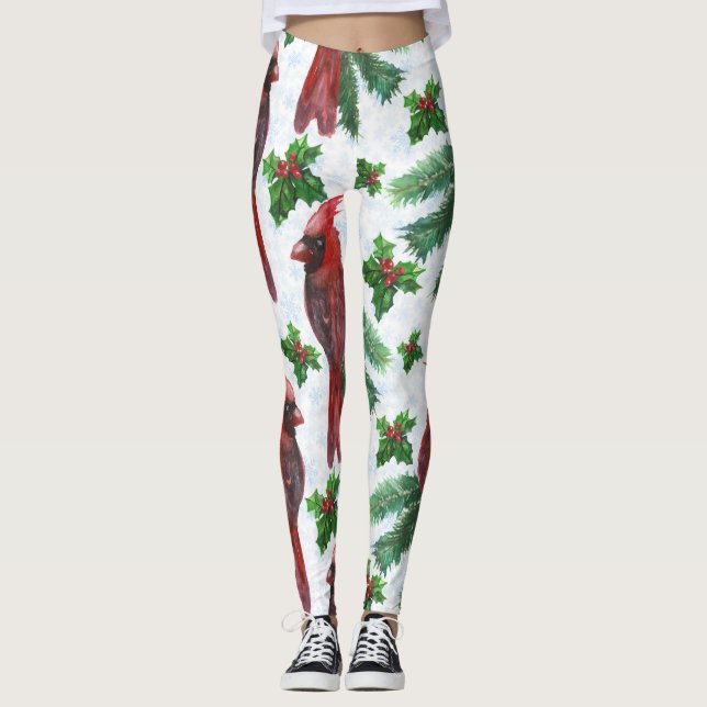 Leggings oiseau Cardinal Rouge aquarelle (Devant)