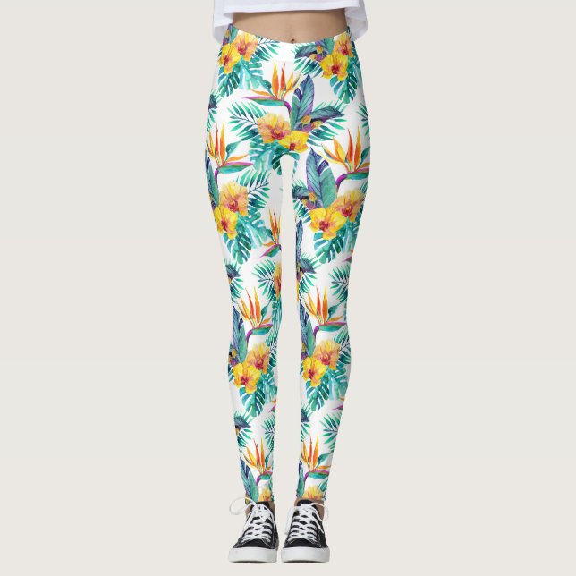 Leggings Oiseau du paradis et du motif 2 d'orchidée (Devant)