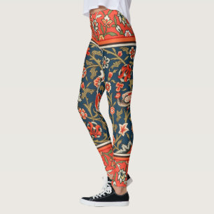 Leggings Oiseau et fleurs Perse Motif bleu rouge