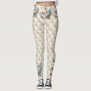 Leggings Oiseau folklorique floral au charme bohème pastel