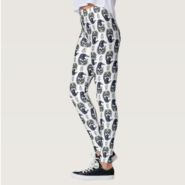 Leggings Oiseau noir sur un crâne Goth Design Motif (Créateur téléchargé)