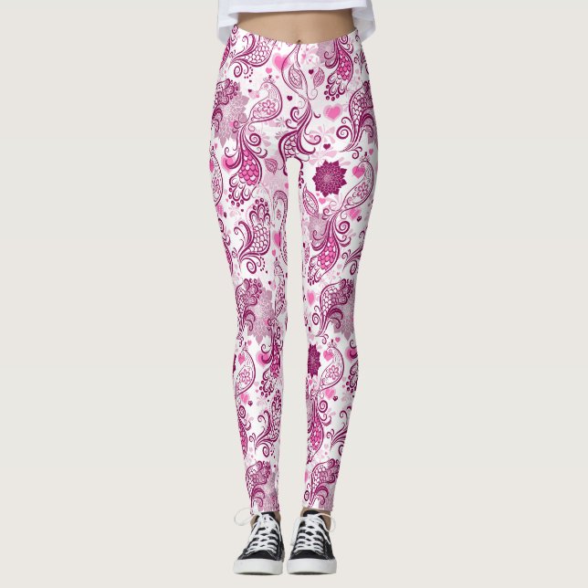 Leggings Oiseau Violet Et Rose (Devant)