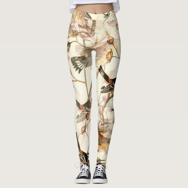 Leggings Oiseaux botaniques vintage et baies sauvages (Devant)