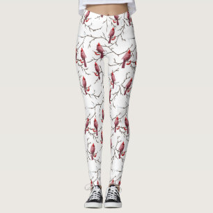 Leggings Oiseaux cardinaux, cerises d'hiver et Motif de nei