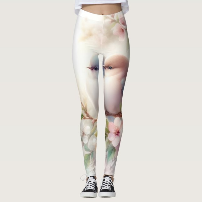 Leggings Oiseaux d'amour de printemps Fleur de cerisier Flo (Devant)