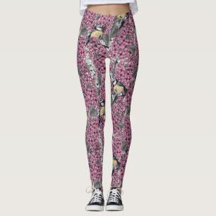 Leggings Oiseaux dans le jardin lilas rose