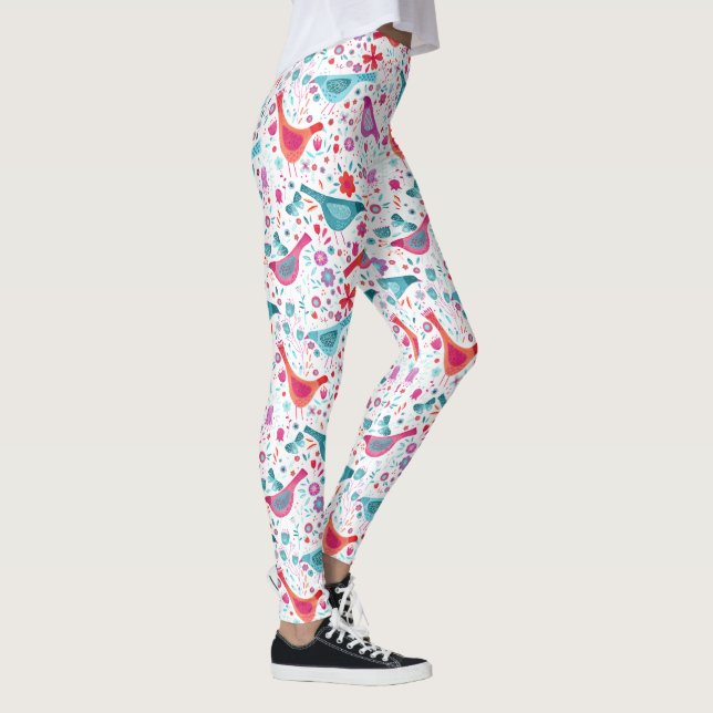 Leggings Oiseaux dans un jardin Boho Aquarelle moderne (Droite)