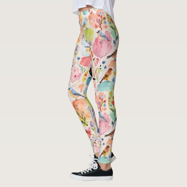 Leggings Oiseaux d'arty colorés et fleurs Aquarelle (Gauche)