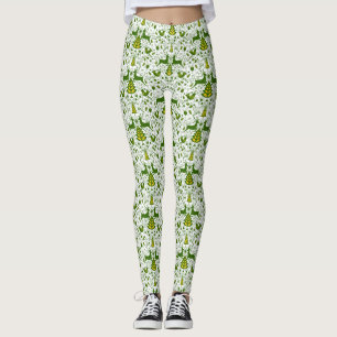 Leggings Oiseaux de cerfs en fleurs de Noël or