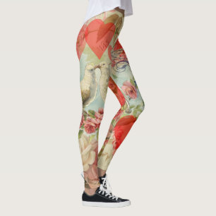 Leggings Oiseaux de l'amour Vintage Antique Cœur