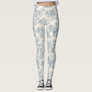 Leggings Oiseaux et fleurs de cerisier en bleu et blanc cas