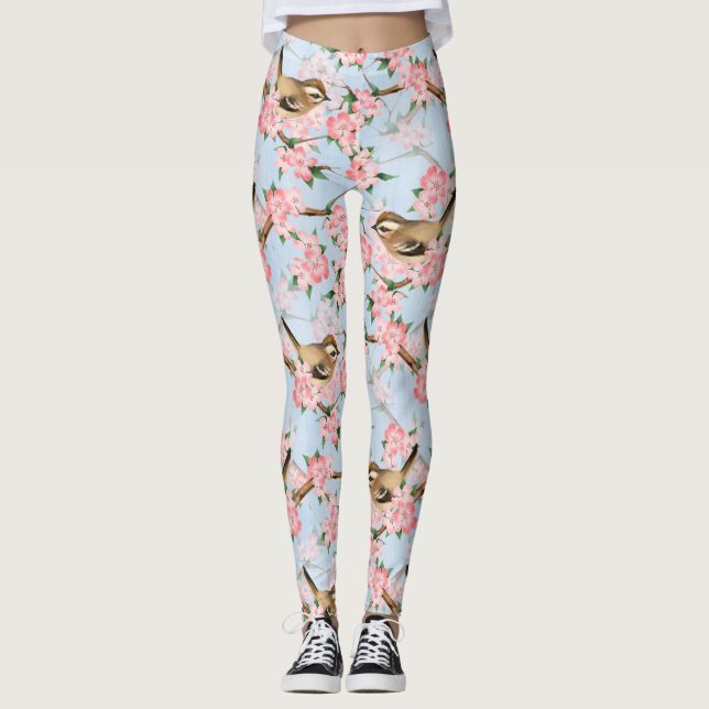 Leggings Oiseaux et fleurs. Motif de Spring (Devant)