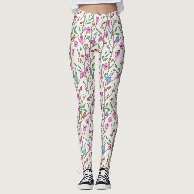 Leggings Oiseaux et fleurs Whimsical élégants (Devant)