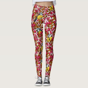Leggings Oiseaux et hanches roses de chien