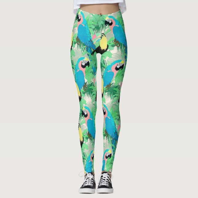 Leggings Oiseaux exotiques modernes et feuillage Design tro (Devant)