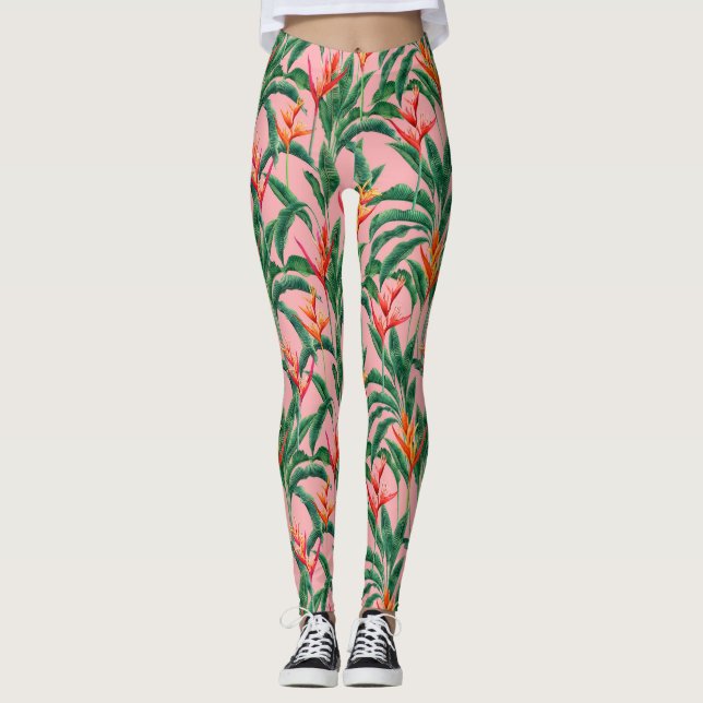Leggings Oiseaux Floraux Tropicaux Du Paradis Feuille De Pa (Devant)