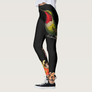 LEGGINGS OISEAUX HUMMINGBIRD ET FLEURS JOIGNONS NOIRES PERS