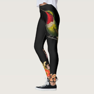 LEGGINGS OISEAUX HUMMINGBIRDS ET FLEURS JAMBRES NOIRES PERS