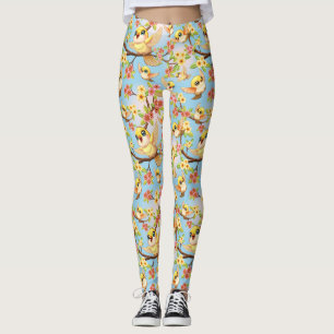 Leggings Oiseaux mignons et heureux parmi les fleurs du pri