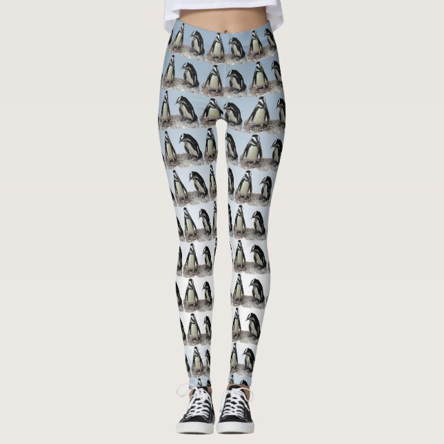 Leggings Oiseaux noirs et blancs de pingouin sur les (Devant)