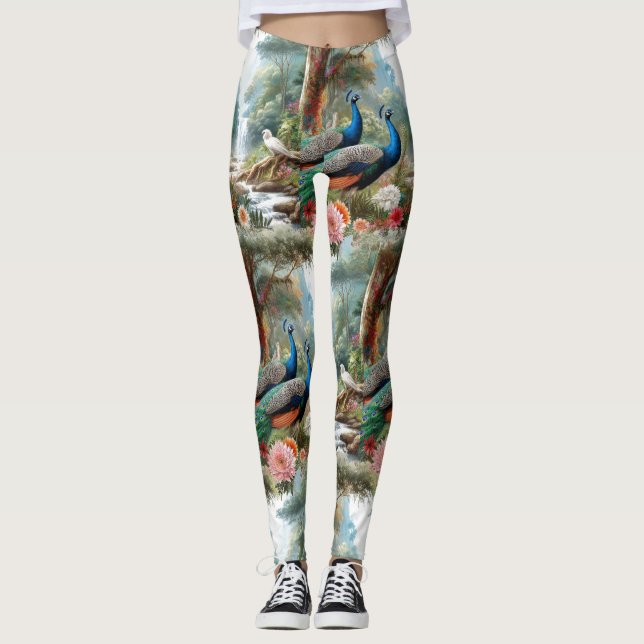 Leggings Oiseaux paons en forêt  (Devant)