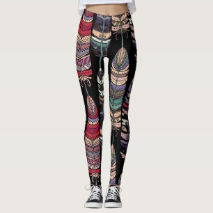 Leggings Oiseaux Plumes Art Tribal Sans Seamless