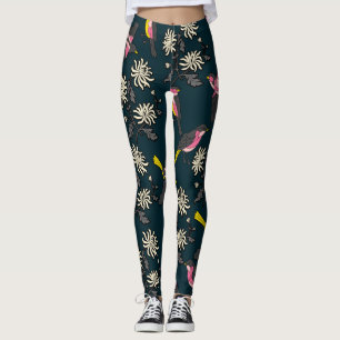 Leggings Oiseaux roses et légendes de fleurs
