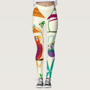 Leggings Oiseaux Tiki Vintage Rétro Tropical Luah Art Perso