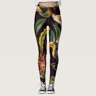 Leggings Oiseaux tropicaux : Feuilles Vintages & Fleurs