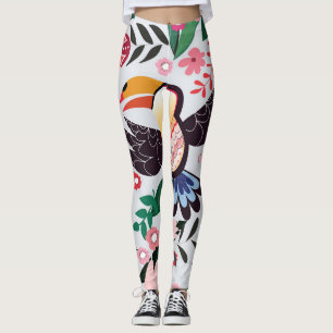 Leggings Oiseaux tropicaux, motif de gribouillis à fleurs.