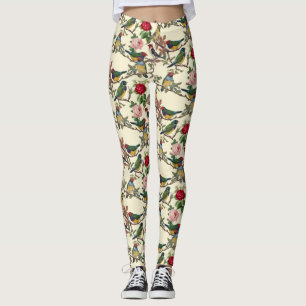 Leggings Oiseaux victoriens et Scrapbook Rose Retro