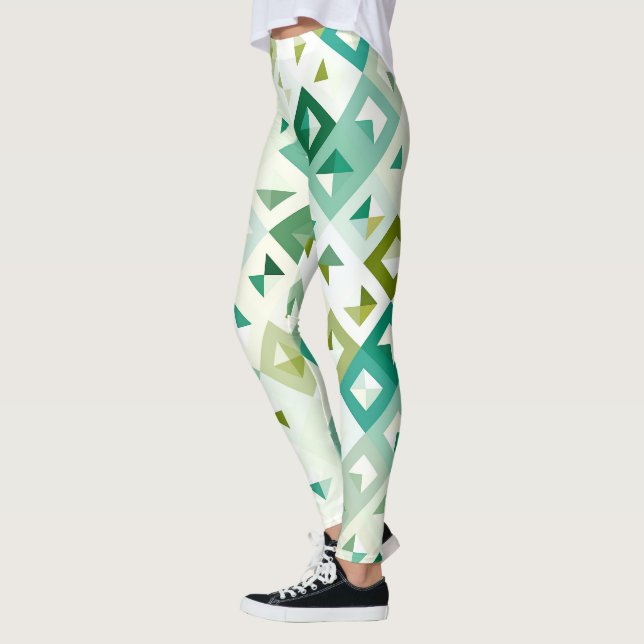 Leggings Olive Green Turquoise bleu ivoire Mosaic Art Motif (Gauche)