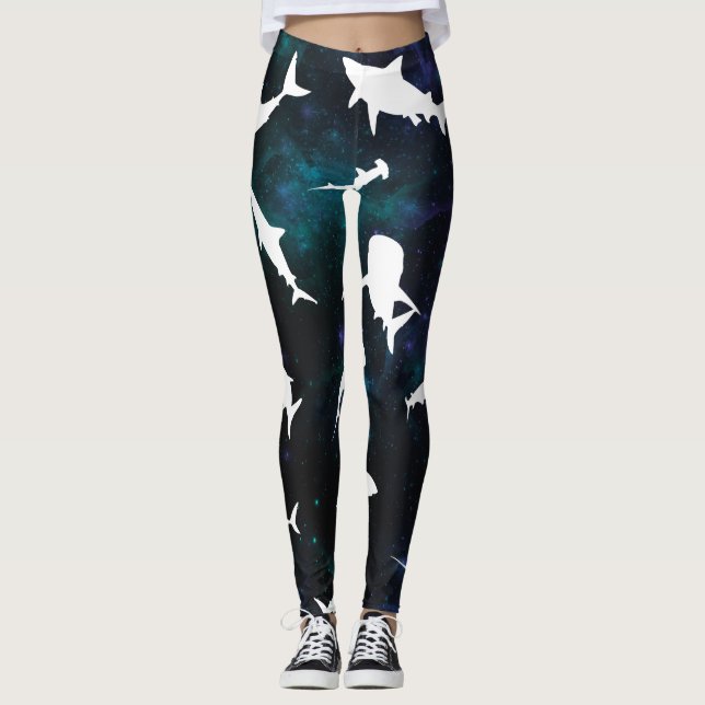 Leggings Ombre blanche de requin sur la galaxie noire Espac (Devant)