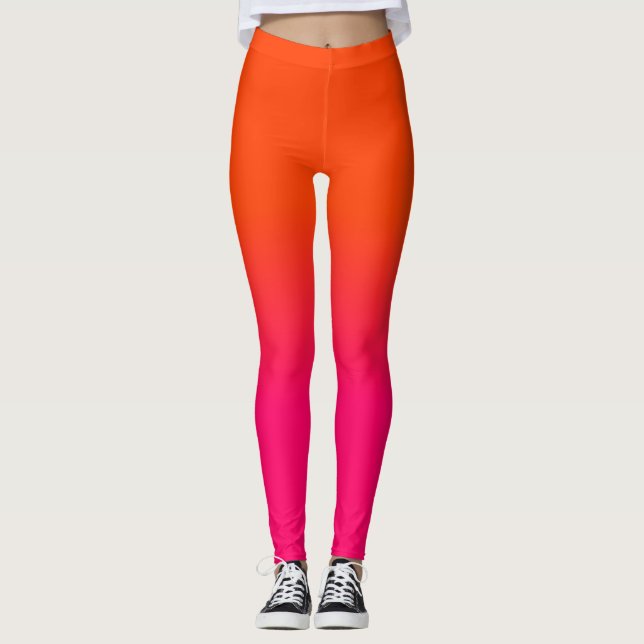 Leggings Ombre couleur couleur néon orange et néon rose (Devant)