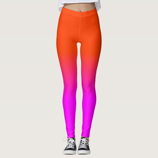 Leggings Ombre couleur couleur néon orange et rose chaud Sc (Devant)
