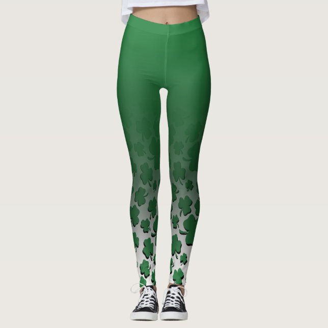 Leggings Ombre et vert au-dessus de motif noir de shamrock (Devant)
