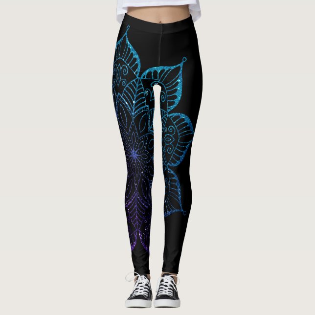 Leggings Ombre Faux Parties scintillant violet et Turquoise (Devant)
