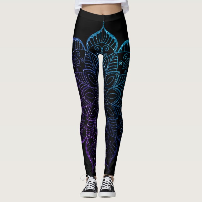 Leggings Ombre Faux Parties scintillant violet et Turquoise (Devant)
