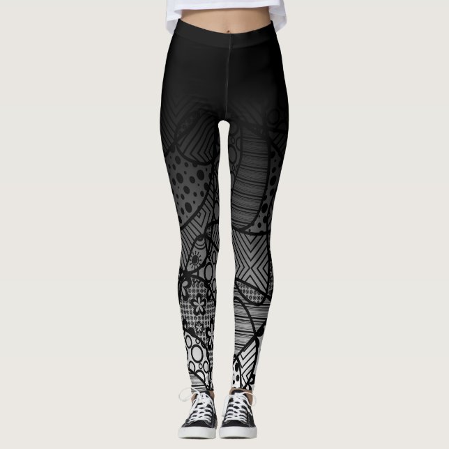Leggings Ombre noir avec l'abrégé sur noir et blanc 4 motif (Devant)