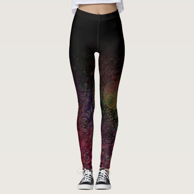 Leggings Ombre noir avec l'art abstrait sale de cercle (Devant)