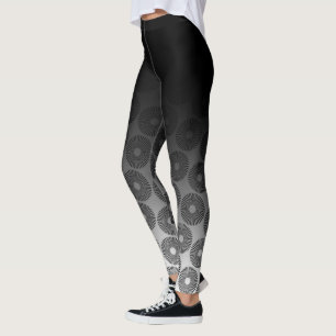 Leggings Ombre noir avec le rétro motif rond noir et blanc