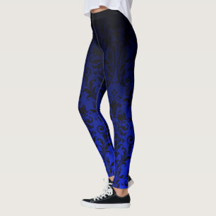 Leggings Ombre Noir Et Bleu Dégradé Fade Floral Damask