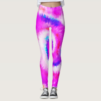Leggings Ombre Tie Dye Rainbow Swirl Fuchsia