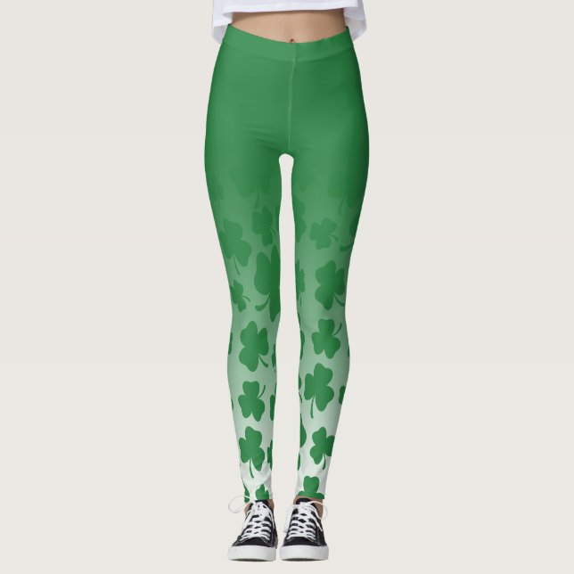 Leggings Ombre vert et motif vert de shamrock au-dessus du (Devant)