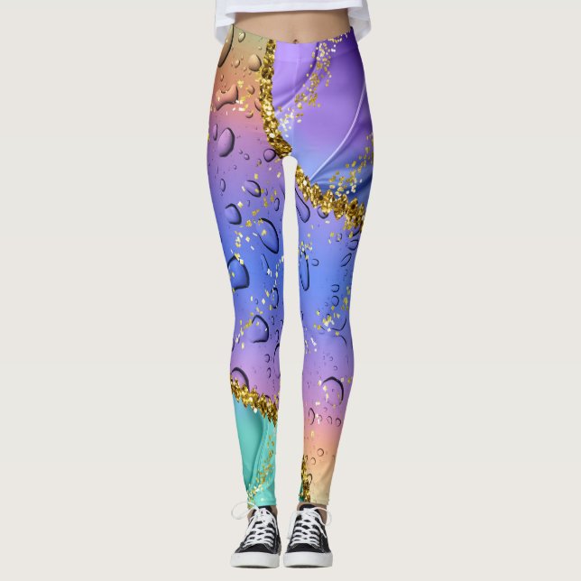 Leggings Ombre violet, bleu d'Aqua et vert émeraude (Devant)