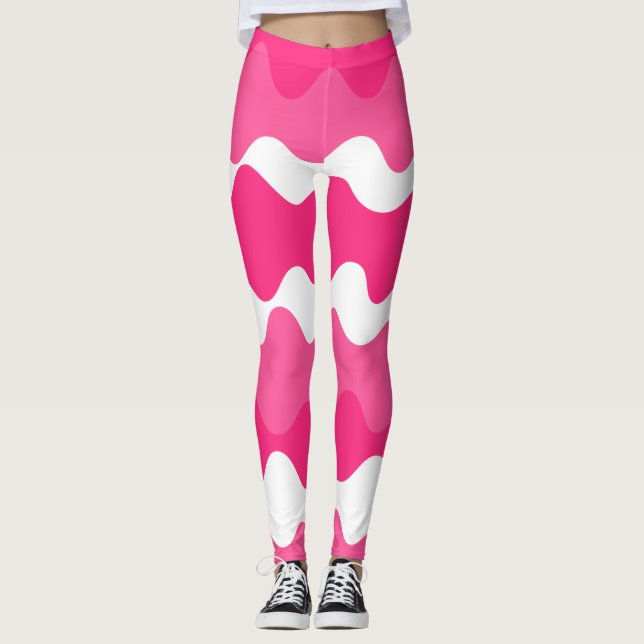 Leggings Ondes horizontales roses et blanches motif (Devant)