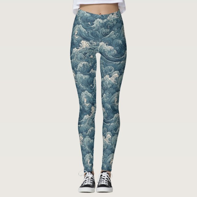 Leggings Ondes océaniques rétro (Devant)