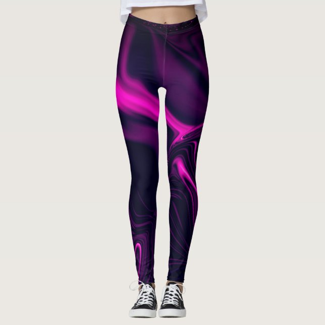 Leggings Ondulations ou fumée blanche rose sur rose profond (Devant)